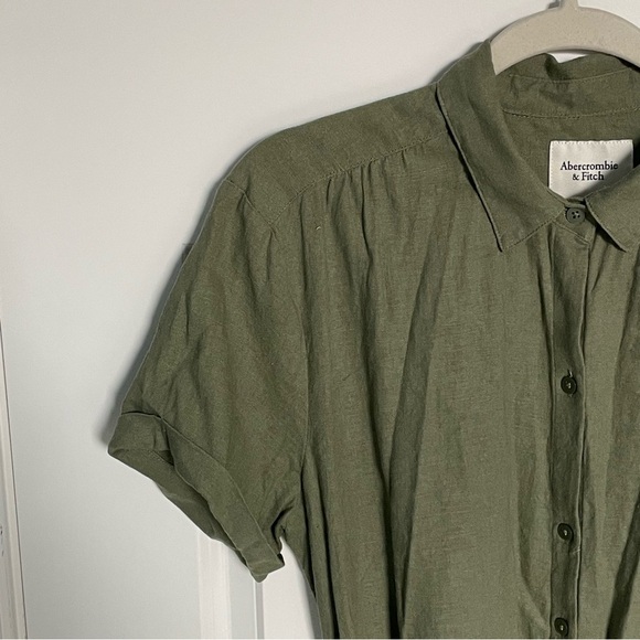 Abercrombie & Fitch Green Linen Blend Button Down Shirt Dress - 35043 - Picture 4 of 16